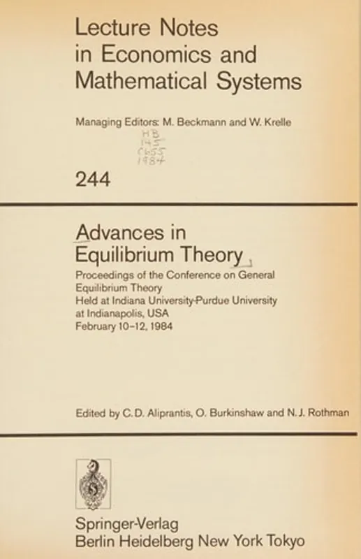 Advances in equilibrium theory - Conference on General Equilibrium Theory (1984 Indianapolis, Ind.) Gratis Verzending