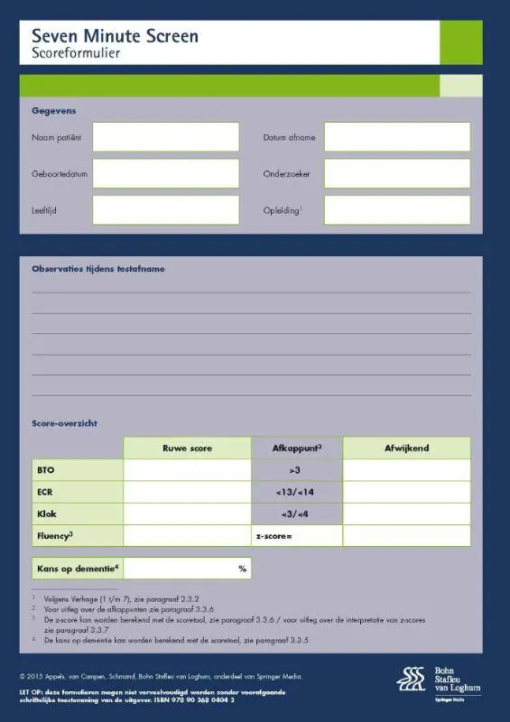 Seven minute Screen (7MS) - scoreformulieren / Druk 1 Shop Nu