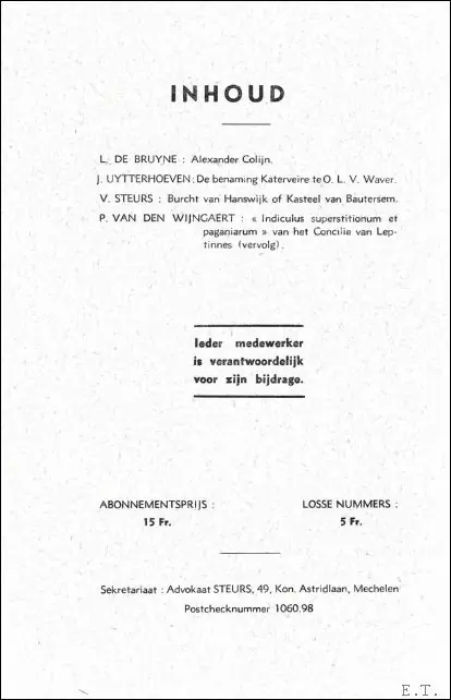 Mechelsche bijdragen. 3e Jaargang Nr 1 Alexander Colijn - Mechelsche kring voor oudheidkunde, geschiedenis en folklore Voordeelprijs