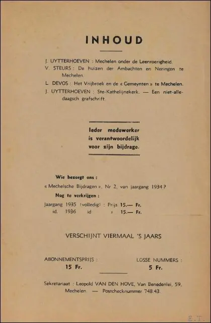 Mechelsche bijdragen. 4e Jaargang Nr 3 Mechelen onder de Leenroerigheid - Mechelsche kring voor oudheidkunde, geschiedenis en folklore Op = Op