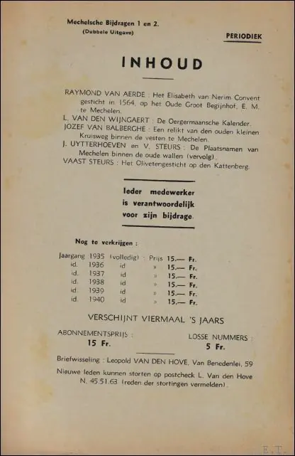 Mechelsche bijdragen. Jaargang Nr 4 Het Elisabeth van Nerim Convent - Mechelsche kring voor oudheidkunde, geschiedenis en folklore Superprijs
