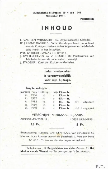 Mechelsche bijdragen. Jaargang Nr 4 Het Elisabeth van Nerim Convent - Mechelsche kring voor oudheidkunde, geschiedenis en folklore Betaalbaar