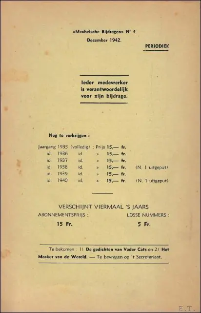 Populair Mechelsche bijdragen. 10e Jaargang Nr 3+4 Prosper Verheyden 70 jaar. - Mechelsche kring voor oudheidkunde, geschiedenis en folklore
