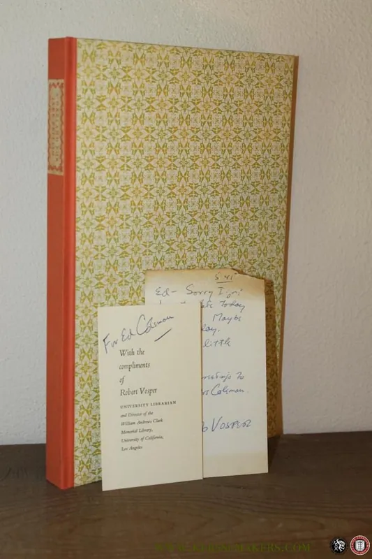 A Garland for Jake Zeitlin on the Occasion of his 65th Birthday & the Anniversary of his 40th Year in the Book Trade (with compliment card and handwritten message to Ed Coleman by Robert (Bob) Vosper) - EDELSTEIN, J.M. (edited by) Direct Verzonden