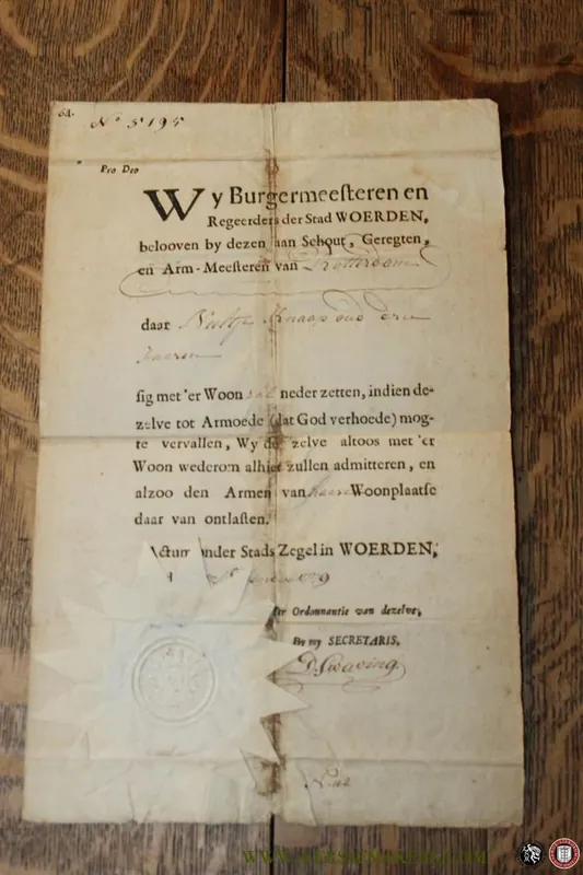 Ontlastbrief Woerden t.n.v. Neeltje Knaap, 4 november 1779. - N.N. Beperkte Voorraad