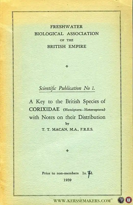 A Key to the British Species of Corixidae (Hemiptera-Heteroptera) with notes on their Distribution - MACAN, T. Favoriet