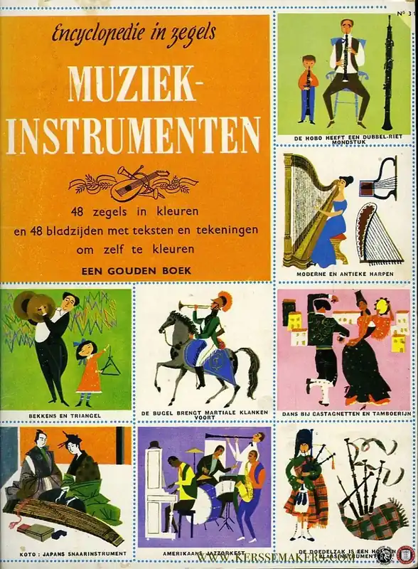 Muziekinstrumenten - Encyclopedie in zegels - 48 zegels in kleuren en 48 bladzijden met teksten en tekeningen om zelf te kleuren. - BUNCHE, Jane Gereduceerde Prijs