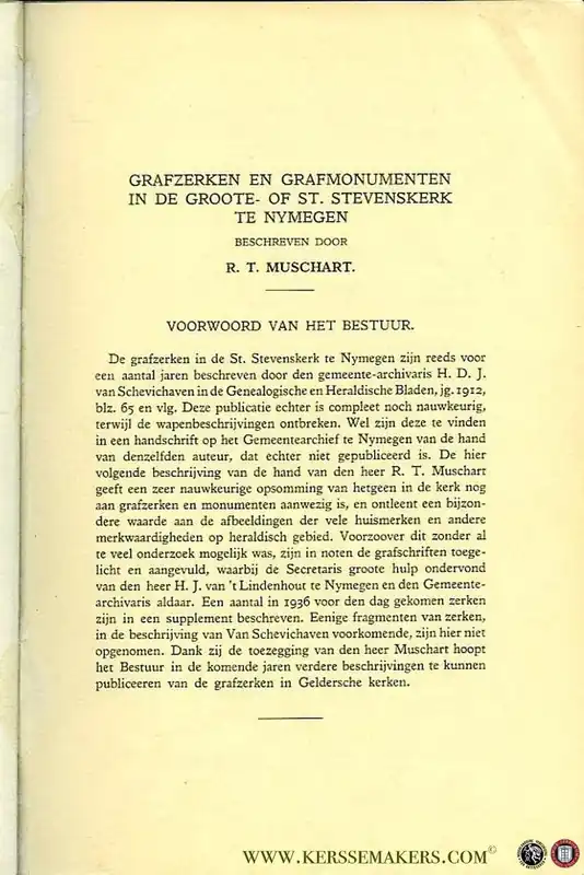 Dagaanbieding Grafzerken en grafmonumenten in de Groote- of St. Stevenskerk te Nymegen beschreven in het jaar 1931 - MUSCHART, R.