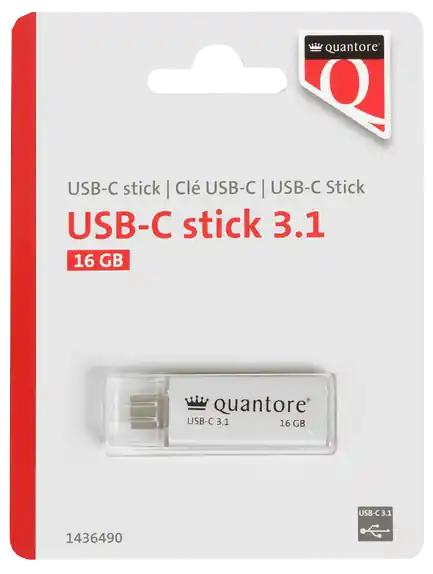 Direct Beschikbaar USB stick 3.1 Quantore USB-C 16GB zilver